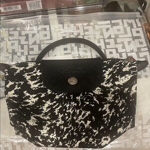 Limited edition Longchamp Le Pliage Black & White Marble Print Top-Handle Bag